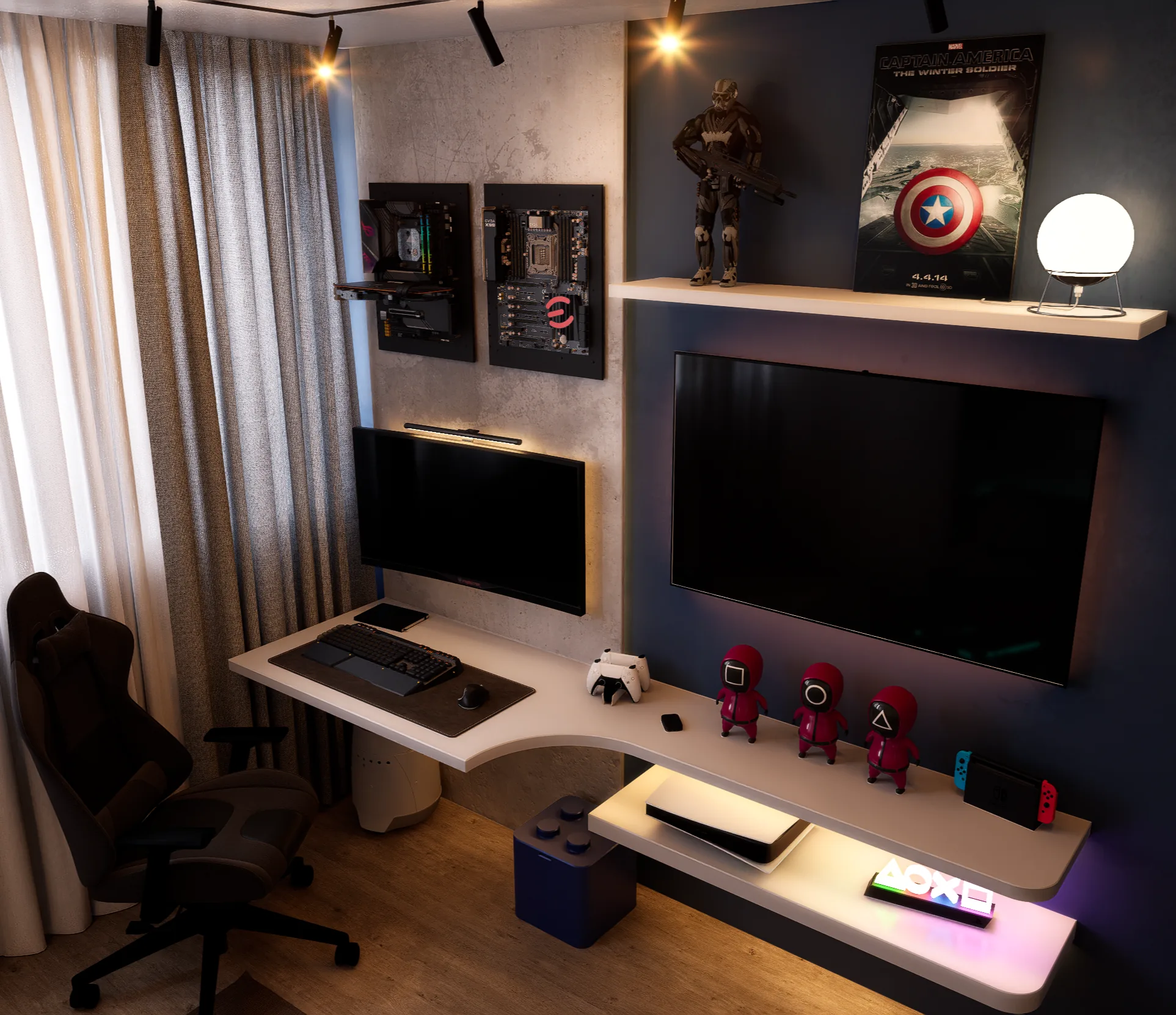 Vue d'ensemble — salon gaming et mural Assassin's Creed