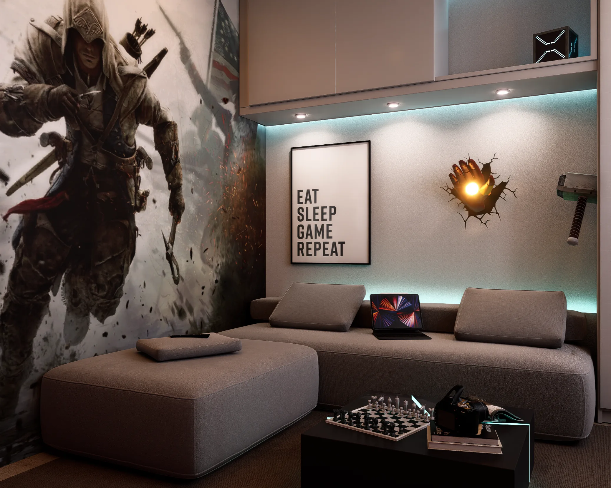Vue de nuit — canapé avec mural Assassin's Creed III