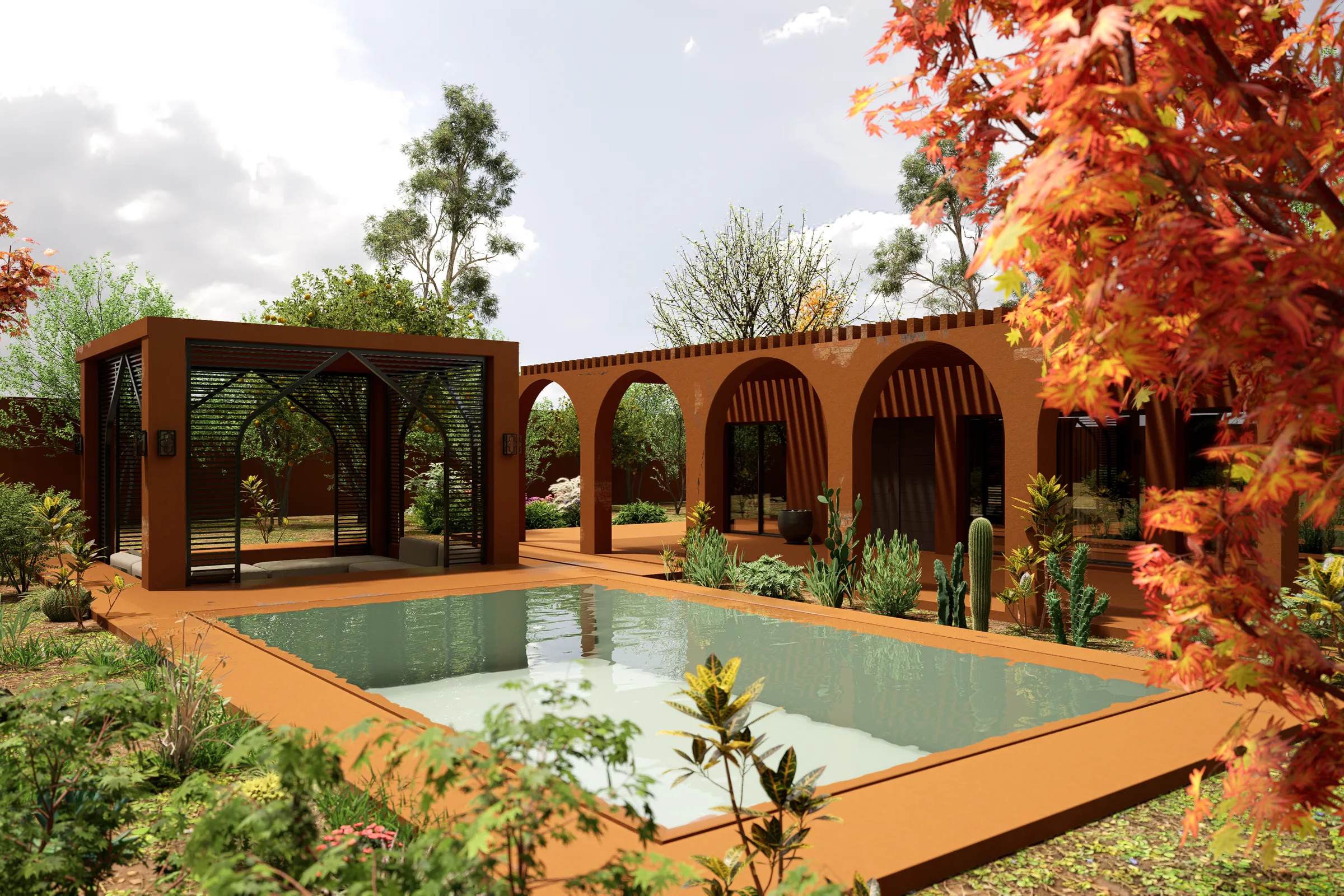 Vue panoramique — villa et jardins paysagers