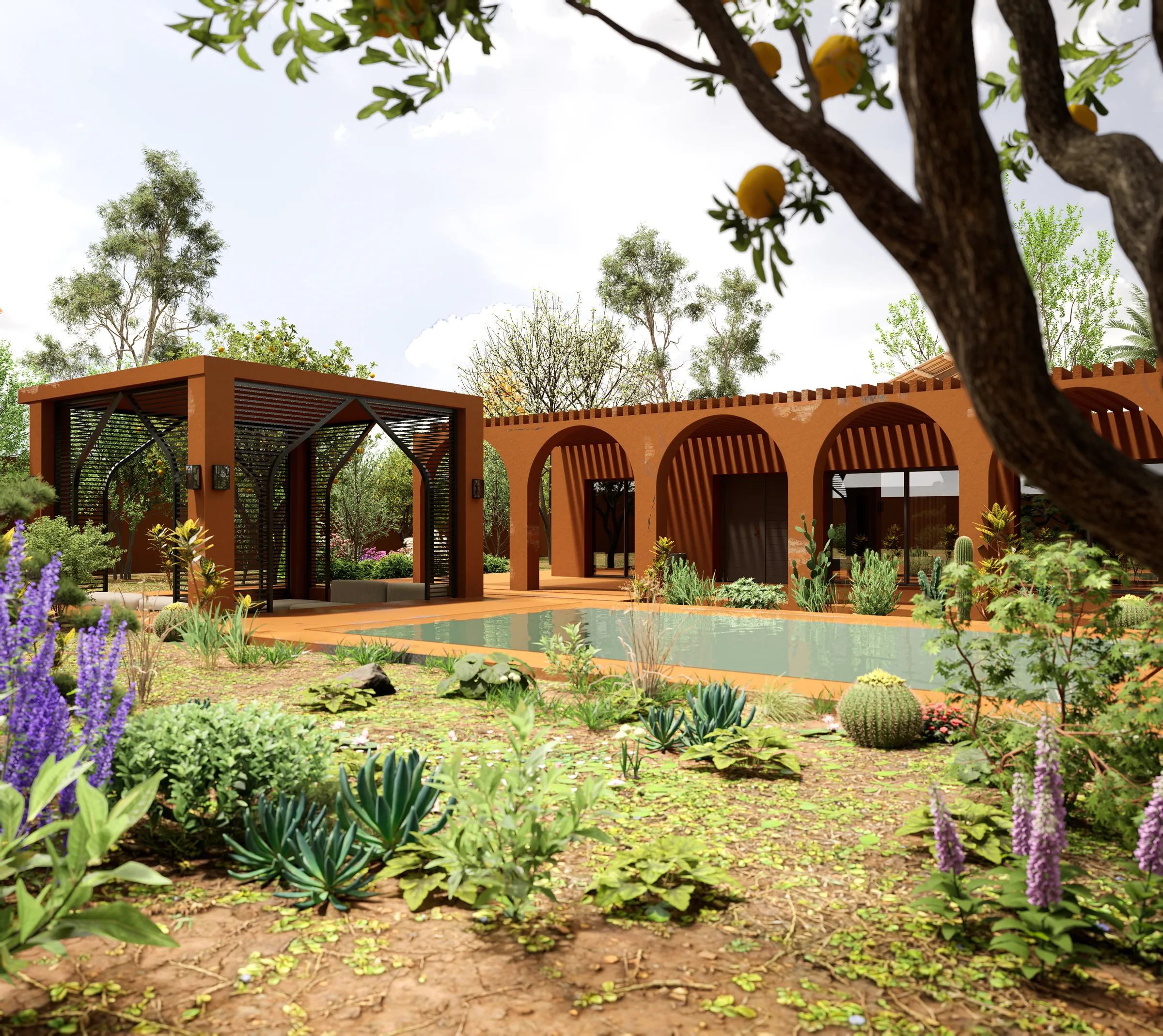 Détail — arche en fer forgé et claustra